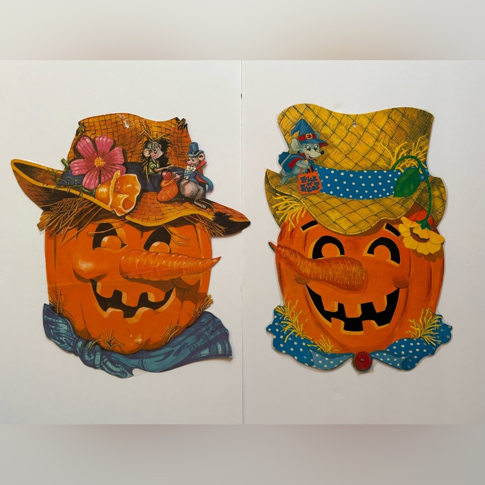 Vintage laminated Eureka Pumpkin Scarecrow Die Cuts – Halloween Decorations